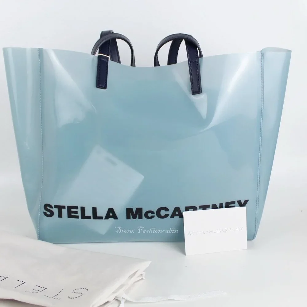 NWT Stella McCartney Blue Clear Logo PVC Tote, Blue